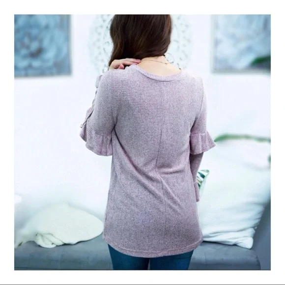 Soft Ribbed Ruffle Sleeve Top - Picture 4 of 4
